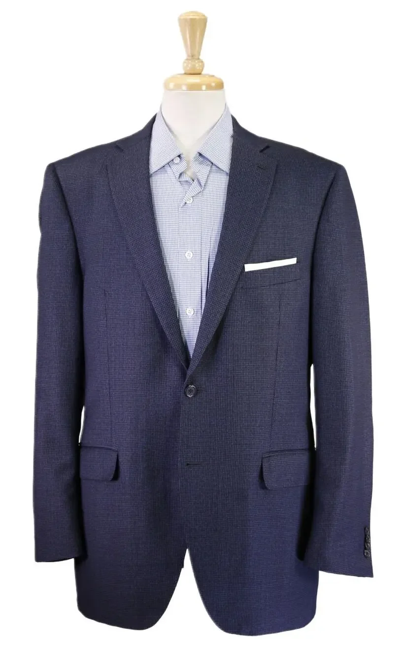 Peter Millar Navy Blue/Brown Check 2-Btn Wool Sportcoat Blazer 42L